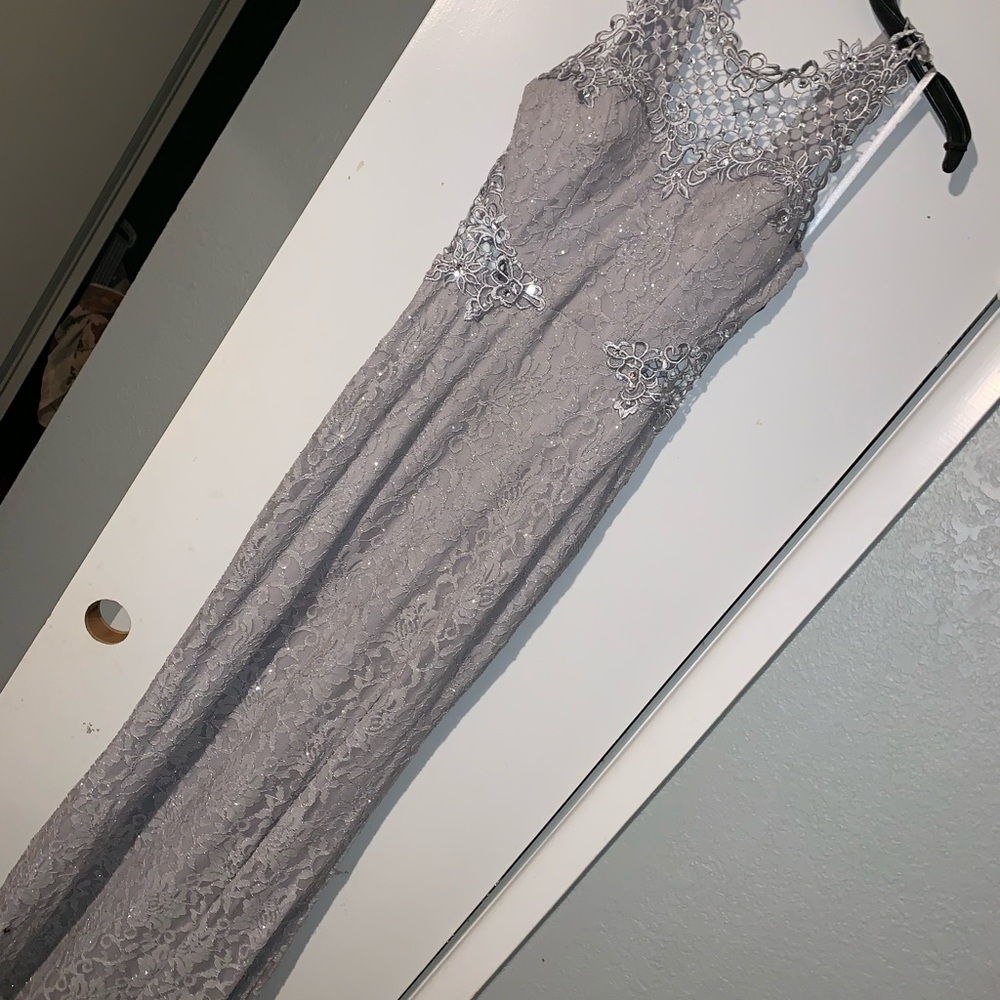 Jodi Kristopher Gray Lace Maxi Dress